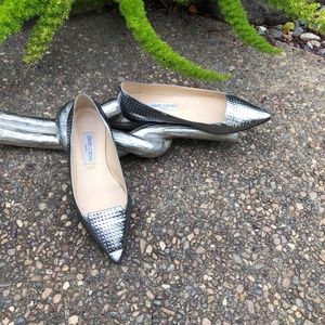 Jimmy Choo Silver Leather Pointed Toe Flats Size 39